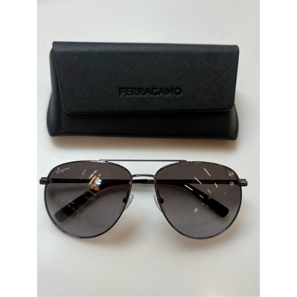 Salvatore Ferragamo Silver Metal Sunglasses with Black Case pilot New
